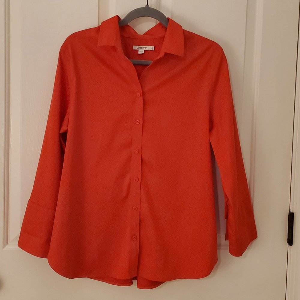 Chico's Red Button Down Shirt - Size 2 / Large